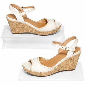 NURTURE Leather Wedge Heel Sandals Ivory Shoes Size 9.5M